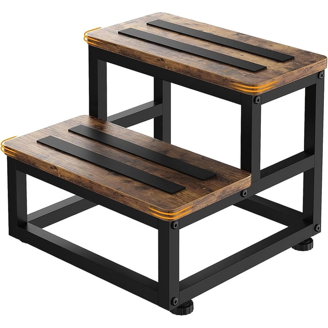 Banco Escalera para Baño y Cocina, Escalón Plegable de 2 Pasos Que Soporta 227kg, Antideslizante, Ajustable, Ideal para Niños y Adultos Mayores