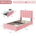 thumbnail image 4 of Ataucjin Twin Size Bed Frame with Storage Headboard, LED Bed Frame with 2 Drawers, Boucle Upholstered Platform Bed,Chic Wavy Headboard with Bookcase, No Box Spring Needed, 4 of 7