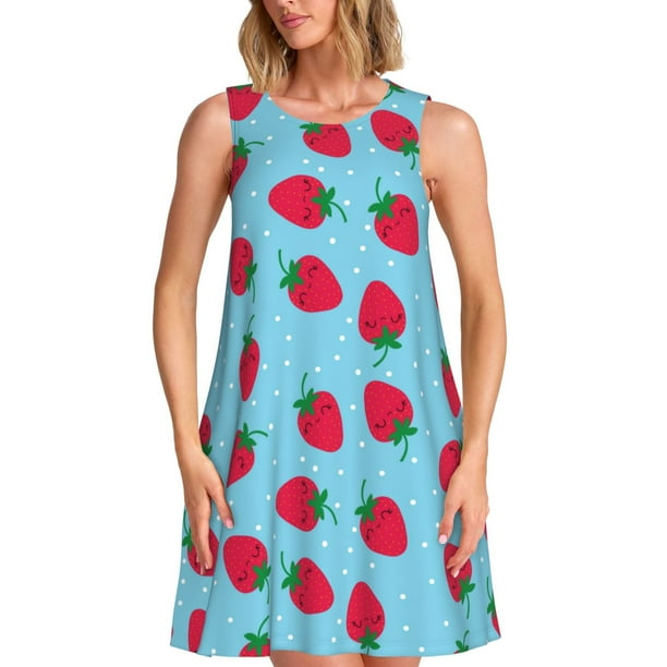 Balery Strawberries Vestidos de verano para mujer con estampado: vestido holgado sin mangas, vestido playero informal y cómodo para días calurosos.