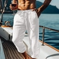 thumbnail image 2 of BiZtdJrK Lounge Cotton Linen Pants for Men Cinch Bottom Drawstring Elastic Waist Capri Pant Loose Lightweight Breathable Summer Beach Capris with Pockets White XL, 2 of 6
