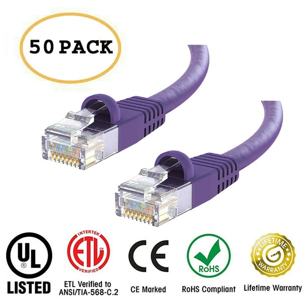 Huetron™ 50Pack Cat 6 Cable Cat6 Snagless Patch 1 Feet