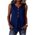 thumbnail image 2 of Tank Tops for Women Cotton Linen Button V Neck Sleeveless Shirts Casual Summer Gauze Boho Tops Beach Western Shirts Dark Blue XL, 2 of 6