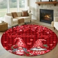 thumbnail image 2 of Valentine's Day Washable Round Area Rug 5 ft, Gnome Couple Red Love Heart Rose Floral Red Plaid, Soft Non Slip Rugs Stain Repellent Indoor Felt Carpet for Living Dining Room Bedroom Home Office, 2 of 9