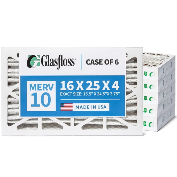 6 Pack of 16x25x4 MERV 10 Pleated 4" Inch Air Filters by Glasfloss. Actual Size: 15-1/2 x 24-1/2 x 3-3/4