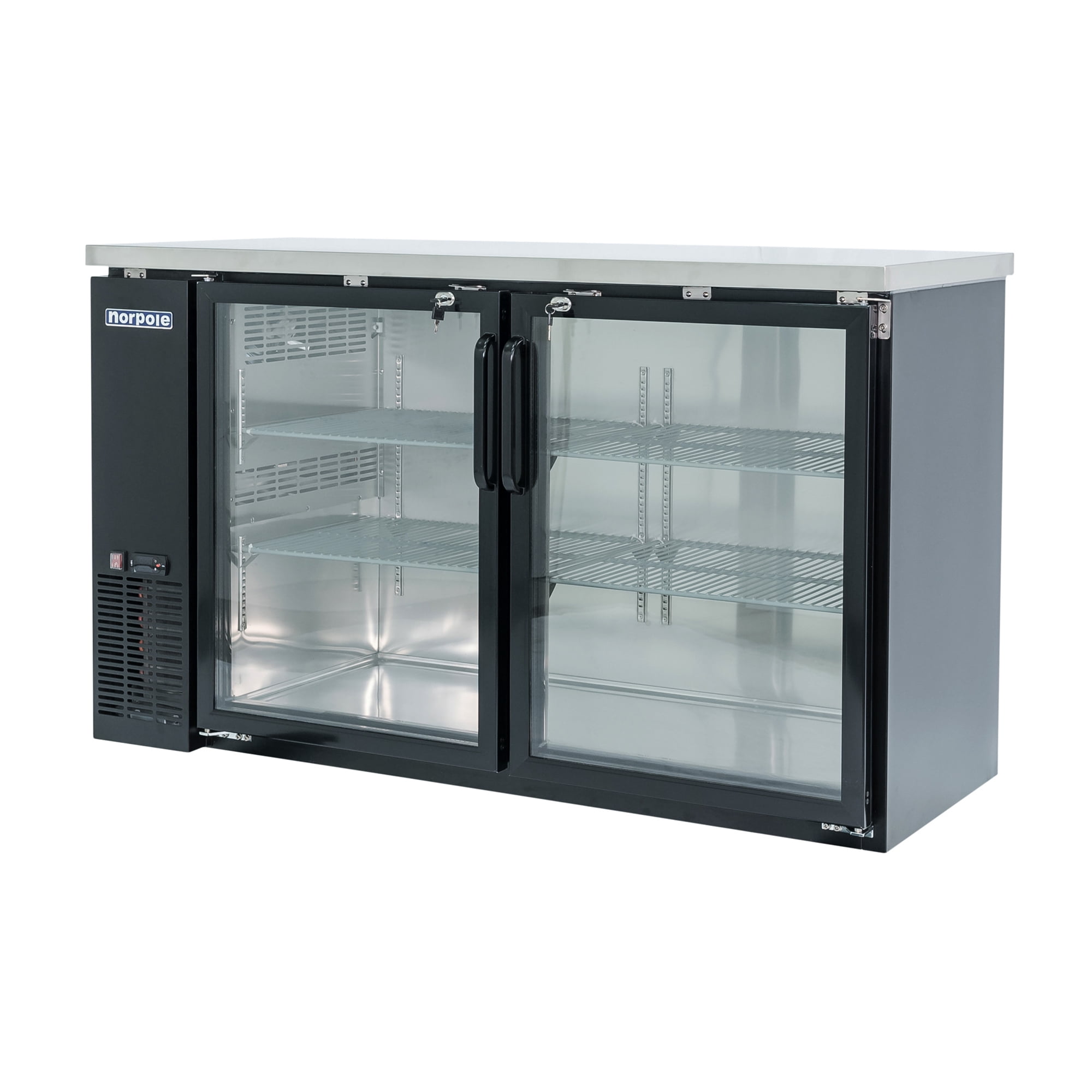 Norpole 16 cu. ft. 2-Glass Door Under Bar Refrigerator, Black in Black