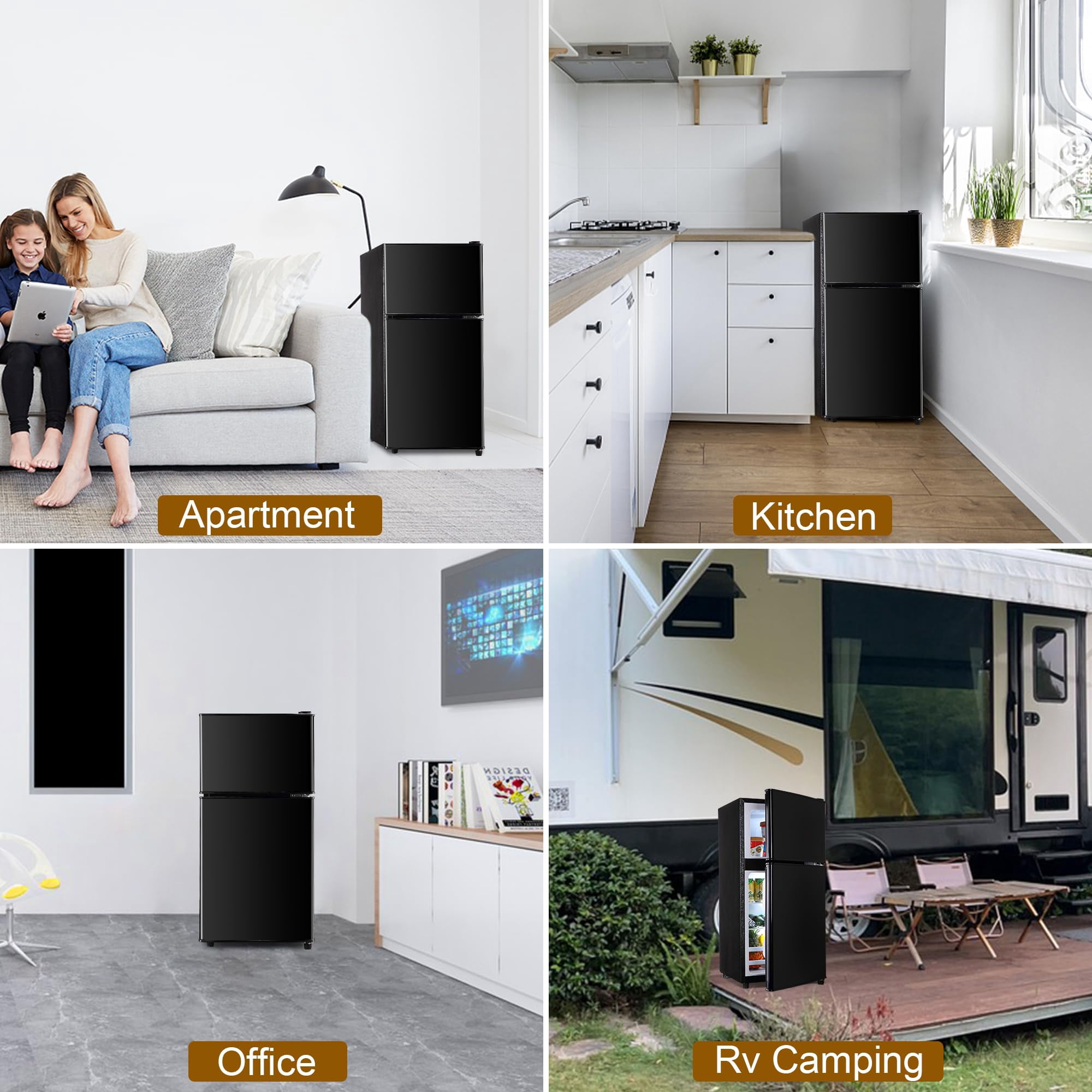 3.2 Cu.Ft Mini Fridge with Freezer, Adjustable Thermostat Removable Glass Shelves, Quiet Energy Saving Apartment Size for Dorm Office Kitchen, Black