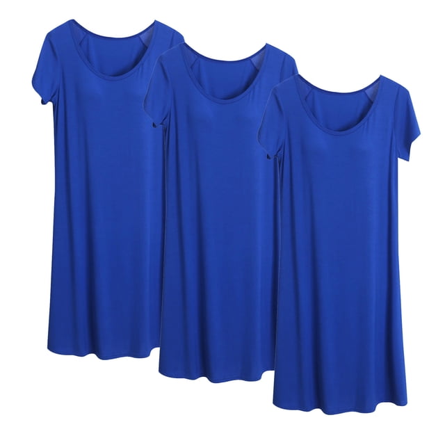 Timegard Robe de Nuit pour Femmes 3 Pcs Pyjamas Col Rond Manches Courtes Ample Confortable Mi-Longue Robe de Maison