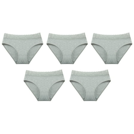 Womens Underwear Cotton Bikini Panties Lace Soft Hipster Panty Ladies Stretch Full Briefs-Light grey
