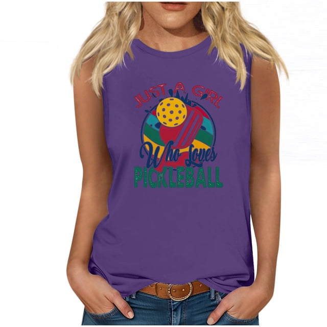 Débardeur pour Femmes Mode Décontractée Blouses Imprimées Baseball Col Rond T-Shirt Sans Manches