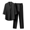 thumbnail image 1 of Men's Suits Male Two Piece Set Half Sleeve Button Shirt Tether Trousers Solid Color Suit for Casual and Formal Occasions, 1 of 4