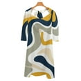 thumbnail image 6 of Abstract Wavy Yellow Navy Gray Women's 3/4 Sleeve Dresses Elegant A-Line Midi Dress Flare Summer Casual Sundress, 6 of 9
