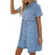 thumbnail image 2 of VISgogo Vestido de mezclilla de verano para mujer, solapa de color sólido Botones de manga corta Casual de una pieza para damas, S / M / L / XL VISgogo  moda, 2 of 9