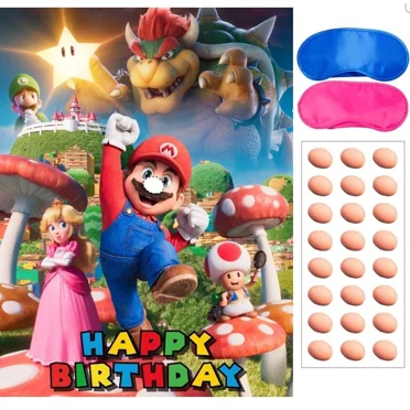 The Super Mario Brothers Movie Pin The Nose On Mario Party Game Bowser Peach