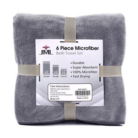 Jml 6 Piece Microfiber Towel Set Ultra Absorbent And Fast Drying Bath Towel 30 X60 Hand Towel 18 X30 Wash Cloth 13 X13 Grey Walmart Com Walmart Com