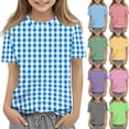 thumbnail image 2 of CCRFTGI Shirts for Girls Size 10-12 Cute Plaid Shirt Summer Tops Short Sleeve Girls Clothes Casual Crewneck Tees Blue 9-10 Years, 2 of 6