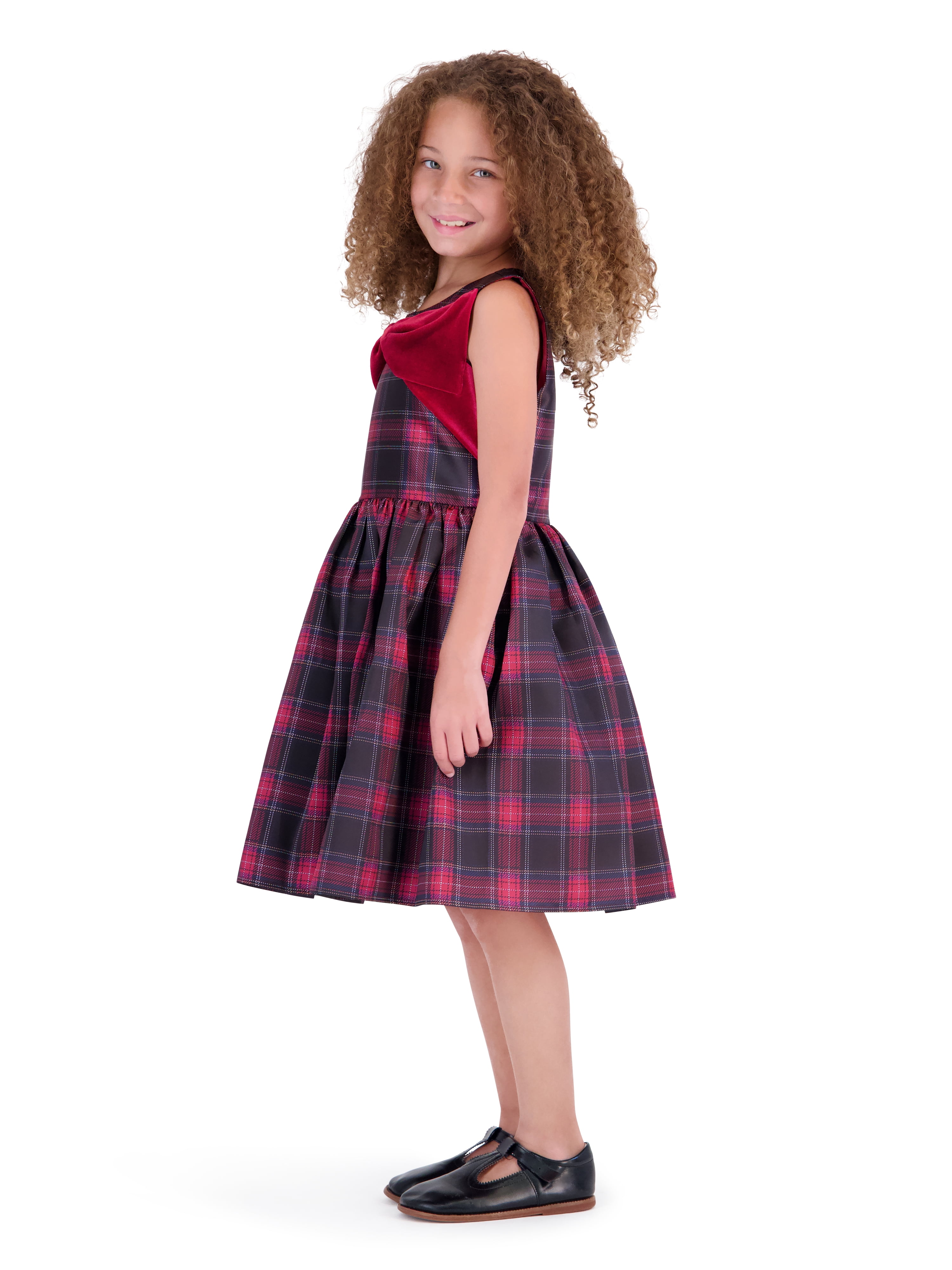 Kensie Girl Sleeveless Plaid Dress and Velvet Coat Set, Sizes 4-12