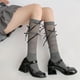thumbnail image 4 of LUVCLS 1 par de calcetines hasta la rodilla con cordones y lazo, transpirables, estilo ballet, para niñas, 4 of 6