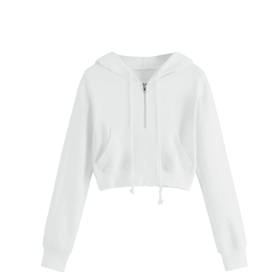 YUGYXL Zip Up Hoodies for Women Cropped Long Sleeve Sweatshirts Jackets Trendy Y2k Crop Tops Teen Girls Clothes White L