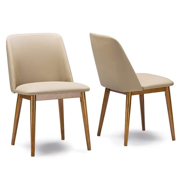 Lavin Mid-Century "Walnut" Light Brown and Beige Faux Leather Dining Chair (Set of 2)