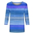 thumbnail image 2 of Womens 3/4 Sleeve Tops, Ladies Trendy Striped Graphic Print Crewneck Tshirts Base Tee Casual T-Shirts, Blue-A L, 2 of 6