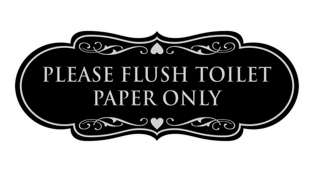 Designer Please Flush Toilet Paper Only Sign (Black / Silver) Medium