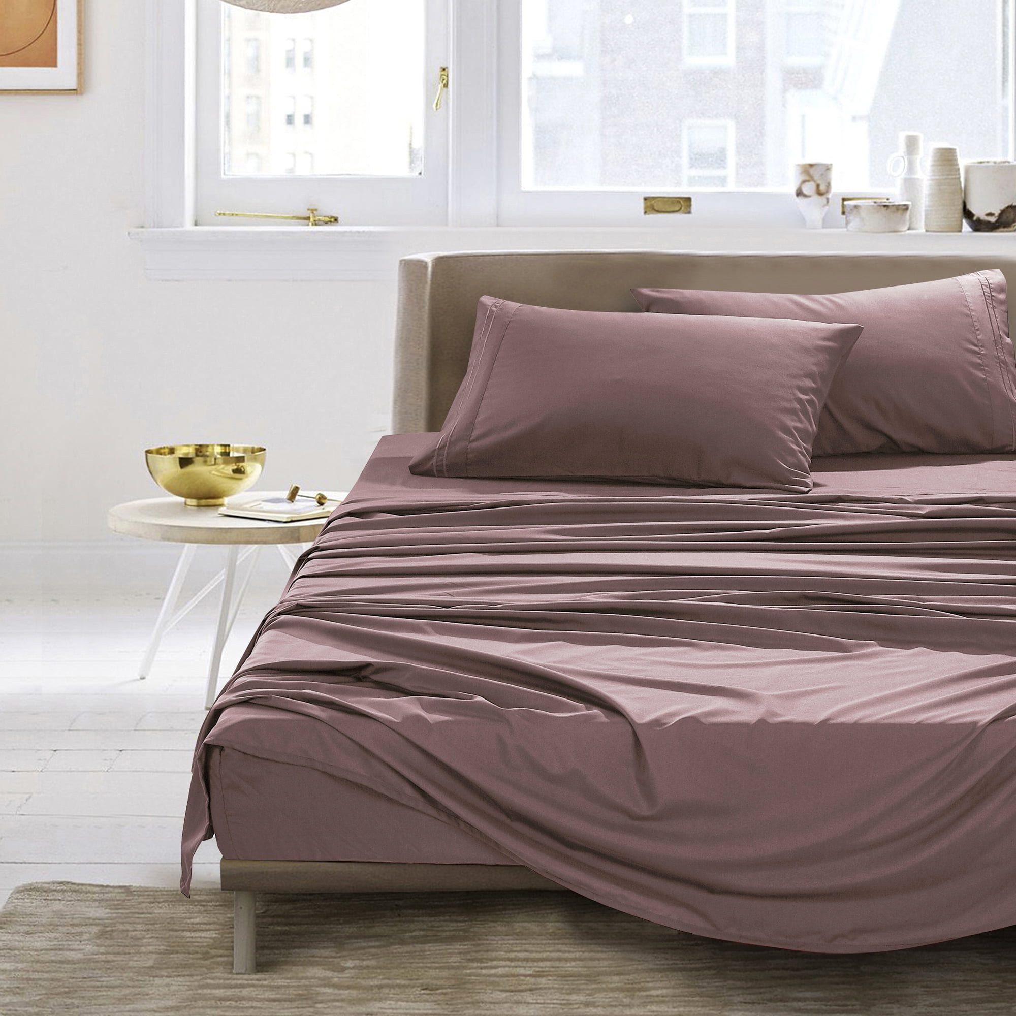 4-Piece Set Bed Sheets, Bedding with Fitted Sheet, Flat Sheet & Pillowcases