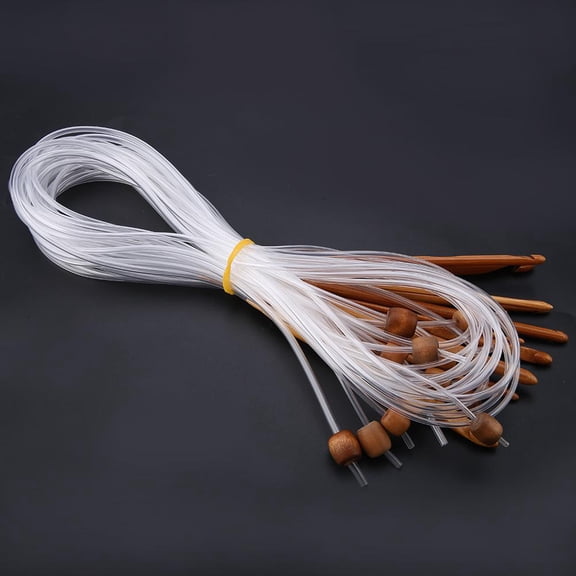 OTVIAP Carpet Knitting Needles, Knitting Needles with Cable,12pcs Carbonized Bamboo Afghan Tunisian Crochet Hooks Set Carpet Rug Weave Knitting Needles