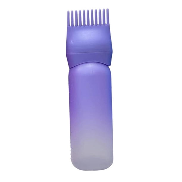Botella dispensadora para teñir el cabello, botella para peinar raíces, cepillo para tinte. Violeta