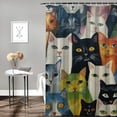 thumbnail image 2 of COMIO Cartoon Colorful Cute Cats Adorable Kitten Animal Oil Painting Shower Curtain for Bathroom Decoration White, 2 of 6