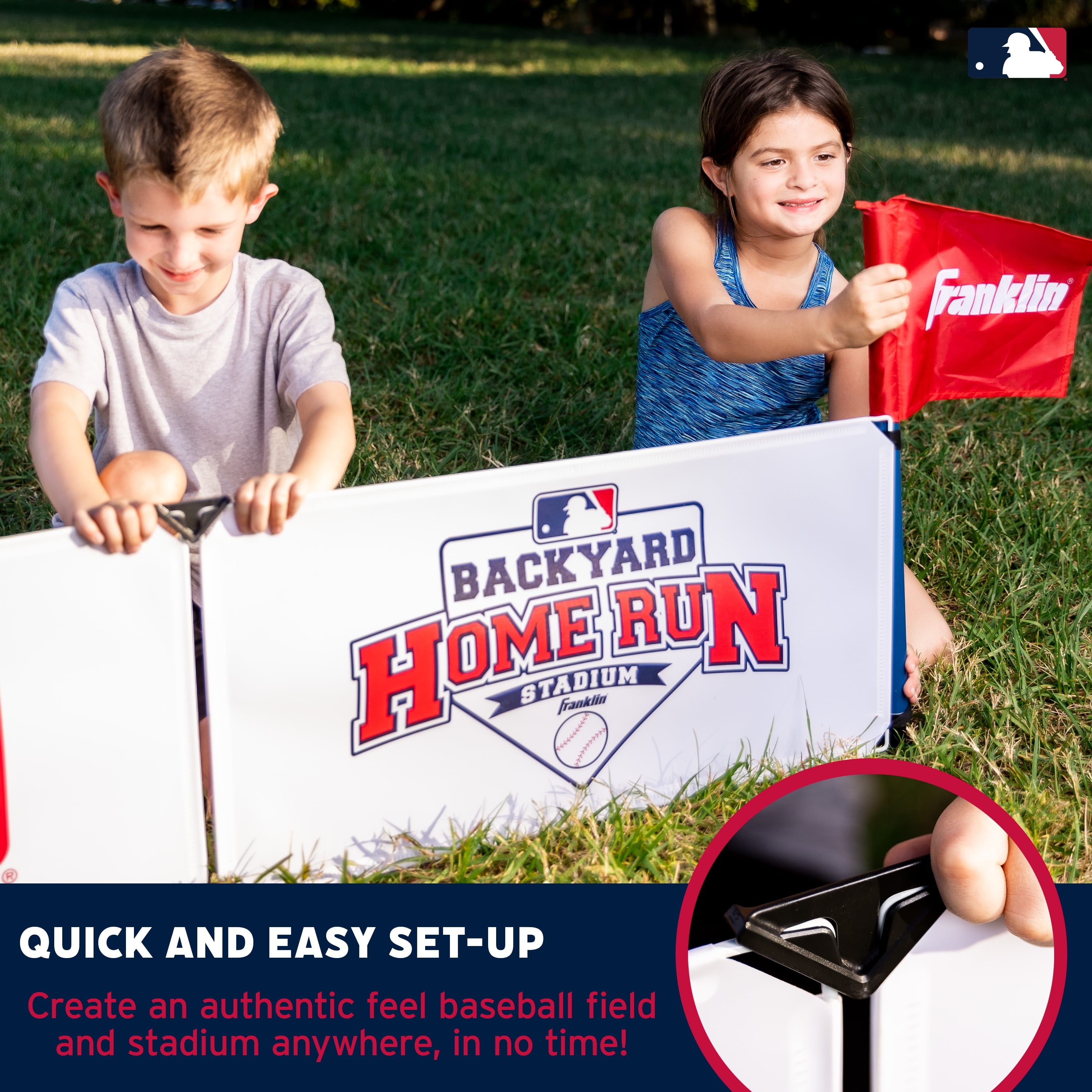 Franklin Sports MLB Kids Backyard Baseball Stadium - Kids Plastic Set - Walls, Bat, Balls + Bases