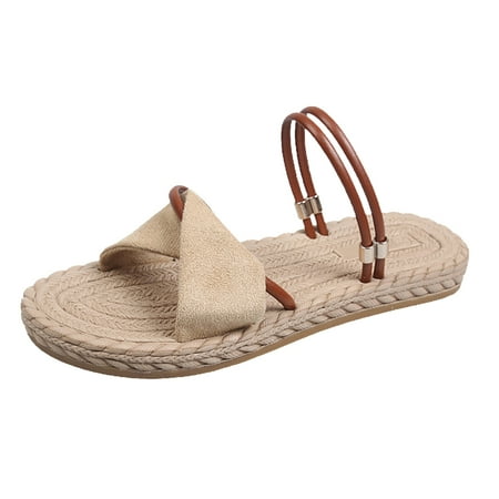 

simu Women s Sandals Comfortable Gingham Two Way Wear Slide Sandals For Women Casual Bohemian Sandals Minimalist Strap Slides Beach Shoes Slippers Sandals Shoes Casual