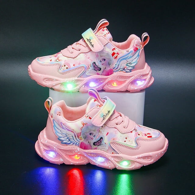 Disney's new Frozen elsa Sophia princesa zapatos niñas zapatillas pu zapatos casuales luces led running net shoes29-Insole 18.2CM Gao Jinjia LED