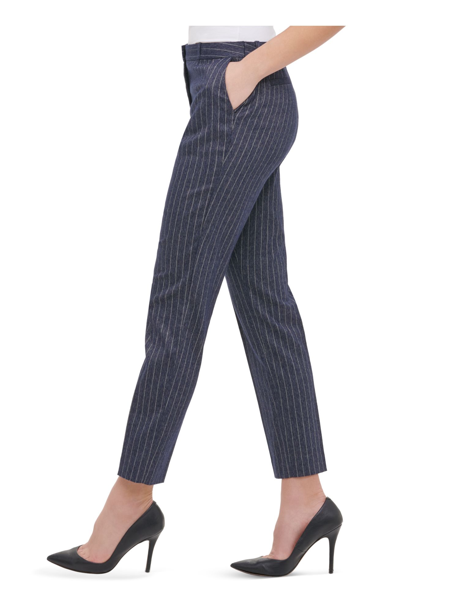 TOMMY HILFIGER Womens Navy Zippered Pinstripe Pants Size: 6 - image 3 of 4