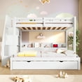 thumbnail image 4 of Harper & Bright Designs Twin over Full Bunk Bed with Trundle and Storage Shelves, Wood Storage Stairway Bunk Bed Frame with LED and USB Charging Station, White, 4 of 13