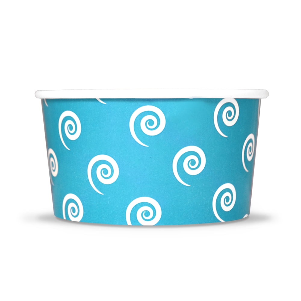 Blue Paper Ice Cream Cups 6 oz Swirls And Twirls Dessert Bowls Comes In Many Colors & Sizes