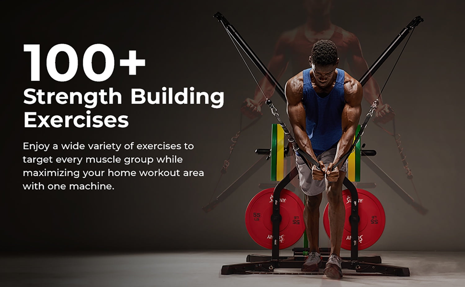 Sunny Health & Fitness Multifunctional Strength Training Cable Home Gym – Complete Pully Workout System with Training Attachments - SF-HG92401
