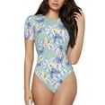thumbnail image 2 of Uemuo Colorful Butterfly Pattern Women's One Piece Short Sleeve Swimsuit Rash Guard Surfing Modest Quick-drying Swimsuit Beach Essentials-Medium, 2 of 9