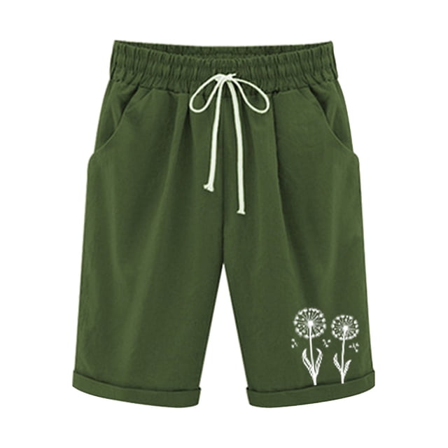 Mujeres Pantalones Cortos Casual, Cintura Elástica Día de la Independencia de la Impresión Pantalones Cortos con Cordón con Bolsillos para Verano Primavera de Uso Diario, Pantalones Cortos de Verano P