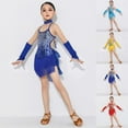 thumbnail image 6 of Moxiu Tassel Arm Sleeves Sequin Outfit for Girls 3-12 Years - Crop Sequin Top Metallic Shorts Dance Recital Costumes Sky Blue,5 Years, 6 of 6