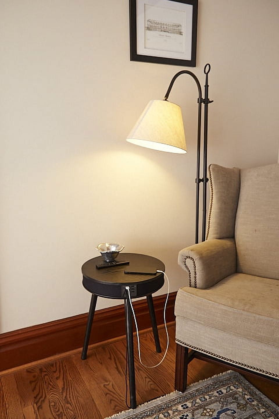 DecorTech Round End Table with Bluetooth Speaker and USB Charging Port, Black