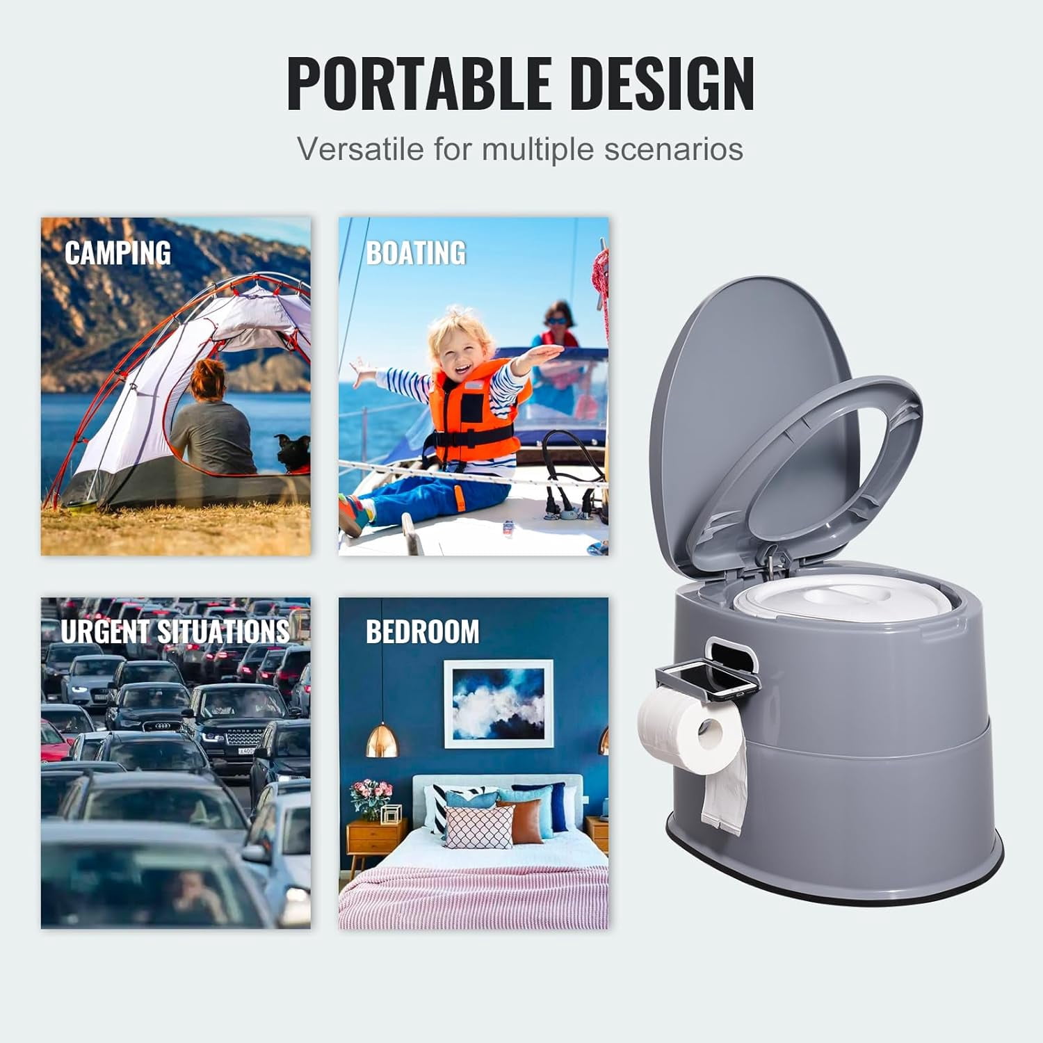 RV Toilet for Camping, Portable Toilet with 1.3 Gal Detachable Inner Bucket & Removable Paper Holder, Commode with Dual Lids, Travel Toilet for Outdoor Camping Car Long Road Trips