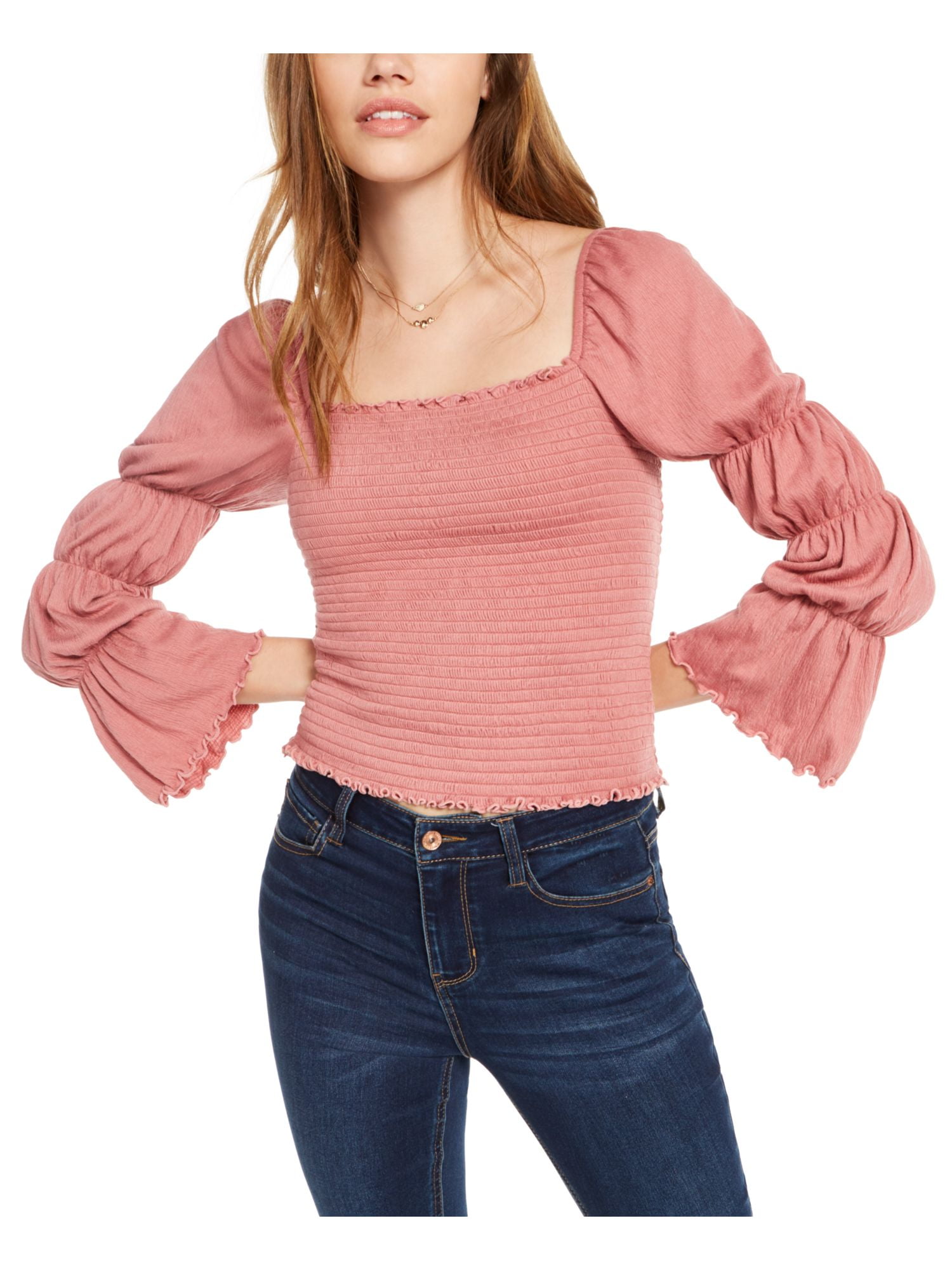 pink ruffle blouse long sleeve