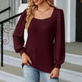 thumbnail image 5 of ZOHIUM Women's Long Sleeve Shirts Fashion Square Collar Tops Solid Color Casual Blouses (Wine Red,L), 5 of 5