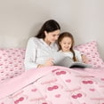 thumbnail image 5 of Homewish Pink Cherry Bowknot Bedding Comforter Set 7 Pieces for Teens, Romantic Love Heart Full Bedding Set, Cute Cartoon Ribbon Reversible Fitted Sheet Flat Sheet, Ultra Soft Bedroom Decor, 5 of 8