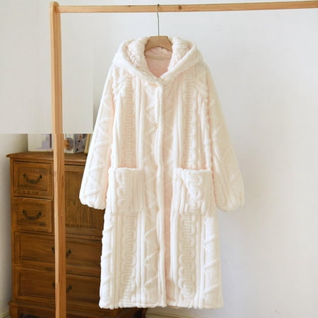 Women s Solid Color Hooded Robe with Button Front and Pockets for Home Comfort and Wear