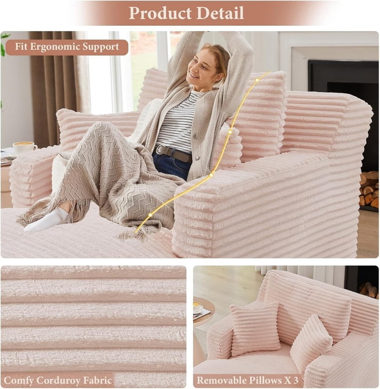 Indoor Single Chaise Lounge Sofa Chair, Modern Corduroy Upholstery Sleeper Bed Lounger Sofa Chair for Living Room,Office,Apartment, 39.4''x65.4''