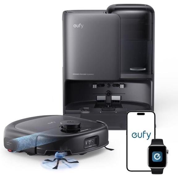 Restored eufy E25 Robot Vacuum and Mop Combo, 20,000 Pa Suction, HydroJet Self-Clean Roller Mop, All-in-One Station, Extendable Side Brush, Zero-Tangle for Pet Hair, AI Obstacle Avoidance