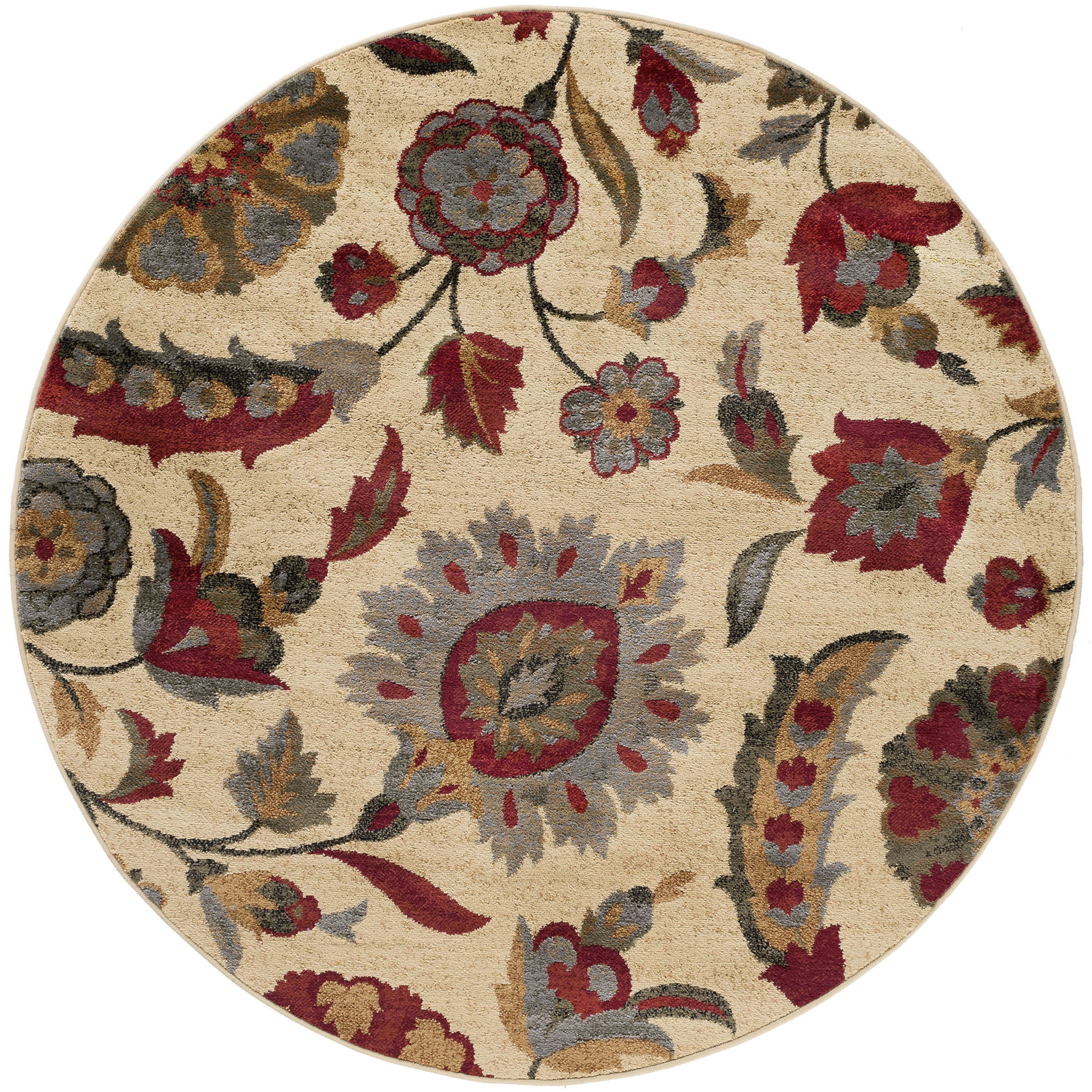 Transitional Area Rug (5'3'' Round) Floral Ivory, Beige Indoor Round Easy to Clean