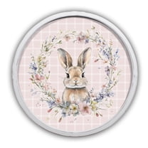 Creative Products Check Floral Bunny 20 x 20 Round White Framed Print
