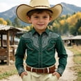 thumbnail image 2 of FINALGANG Boy's Western Cowboy Shirt Printed Long Sleeve Regular Fit Button Down Shirts Boys Western Shirts Kids Cowboy Style Festival Party Tops 6-7 Years, 2 of 4